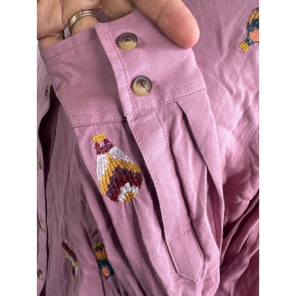 Anthropologie Hot Air Balloon Embroidered Long Sleeve Button Down Shirt - Picture 8 of 14